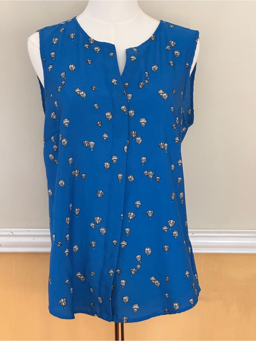 Sleeveless Royal Blue Blouse with Hot Air Balloon Print